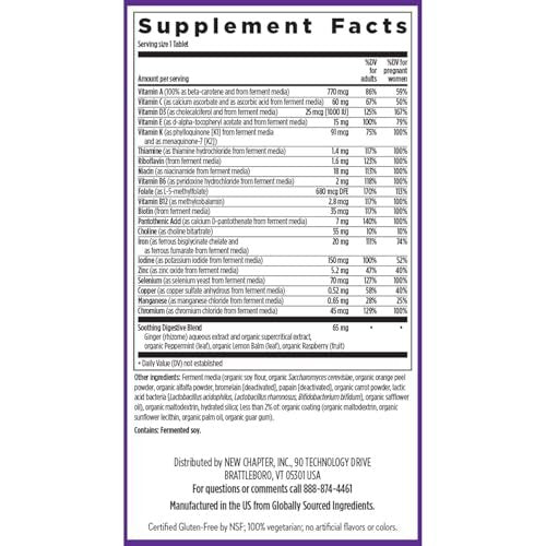 New Chapter Schwangerschaftsvitamine, Einmal täglich pränatales Multivitamin mit Methylfolat + Cholin für gesunde Mutter & Baby, glutenfrei & nicht-GVO, 30 Stück
