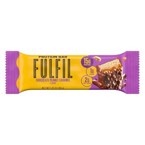 FULFIL Protein Snack Riegel, Schokolade Erdnuss Karamell Geschmack, Glutenfrei mit 15g Protein, Vorratspackung, 12 Stück