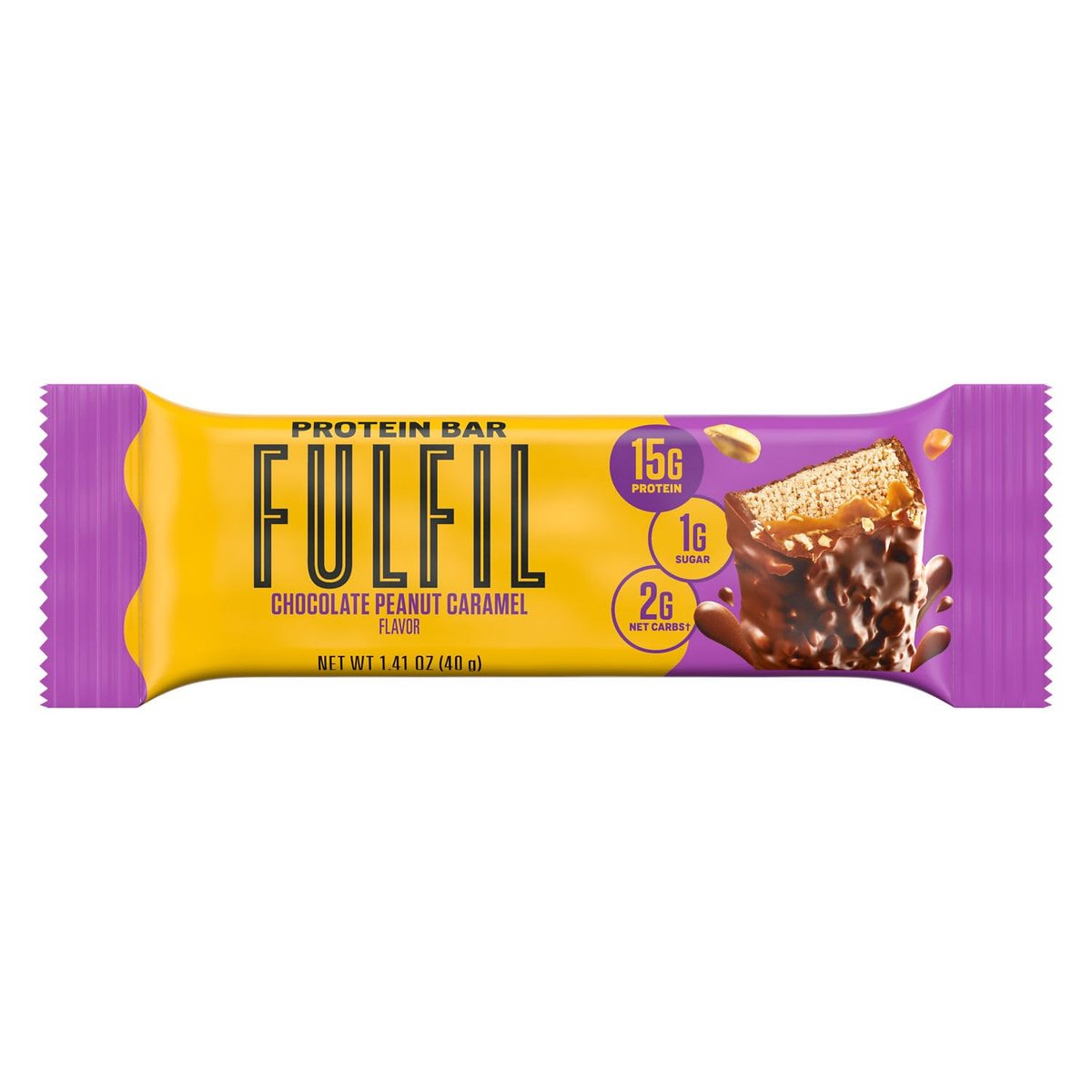 FULFIL Protein Snack Riegel, Schokolade Erdnuss Karamell Geschmack, Glutenfrei mit 15g Protein, Vorratspackung, 12 Stück