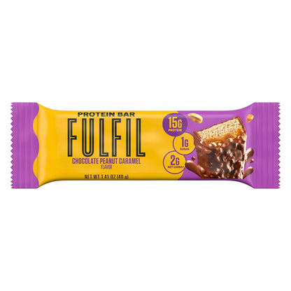 FULFIL Protein Snack Riegel, Schokolade Erdnuss Karamell Geschmack, Glutenfrei mit 15g Protein, Vorratspackung, 12 Stück