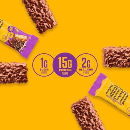 FULFIL Protein Snack Riegel, Schokolade Erdnuss Karamell Geschmack, Glutenfrei mit 15g Protein, Vorratspackung, 12 Stück