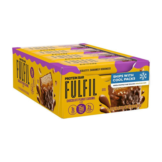 FULFIL Protein Snack Riegel, Schokolade Erdnuss Karamell Geschmack, Glutenfrei mit 15g Protein, Vorratspackung, 12 Stück