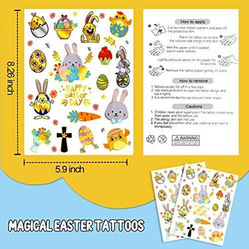 34 Metallic Glitter Ostern temporäre Tattoos für Kinder – Osterhasen, Eier & mehr (2 Blatt)