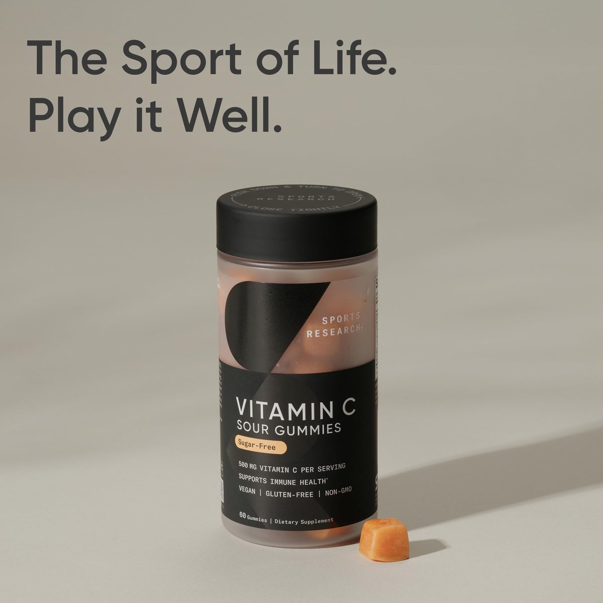 Sports Research® Vitamin C Gummis | 500 mg Vitamin C | Zuckerfrei, Gelatinefrei, Vegan & Nicht-GVO | Immun- & Antioxidantien-Unterstützung | 60 Gummis