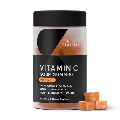 Sports Research® Vitamin C Gummis | 500 mg Vitamin C | Zuckerfrei, Gelatinefrei, Vegan & Nicht-GVO | Immun- & Antioxidantien-Unterstützung | 60 Gummis