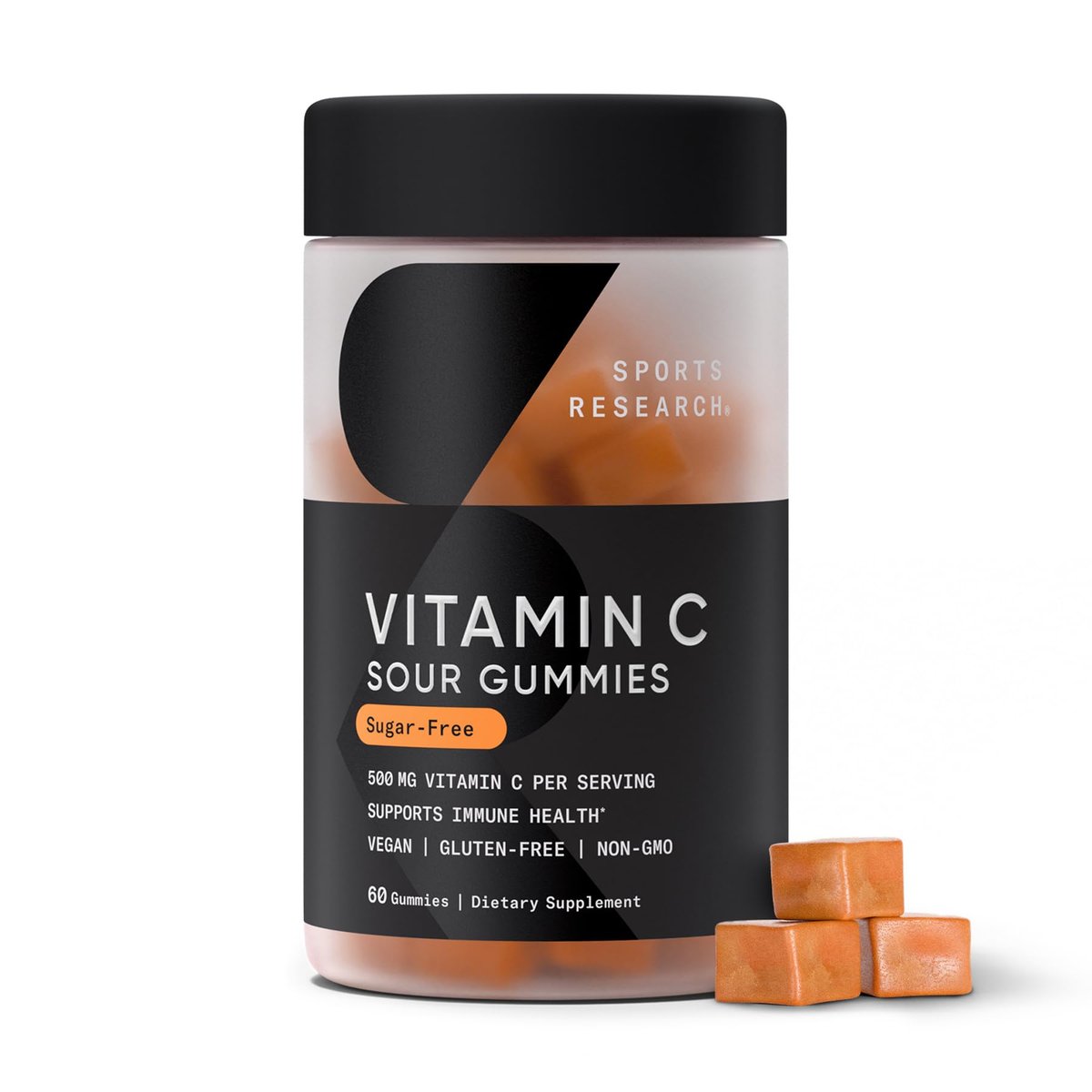 Sports Research® Vitamin C Gummis | 500 mg Vitamin C | Zuckerfrei, Gelatinefrei, Vegan & Nicht-GVO | Immun- & Antioxidantien-Unterstützung | 60 Gummis