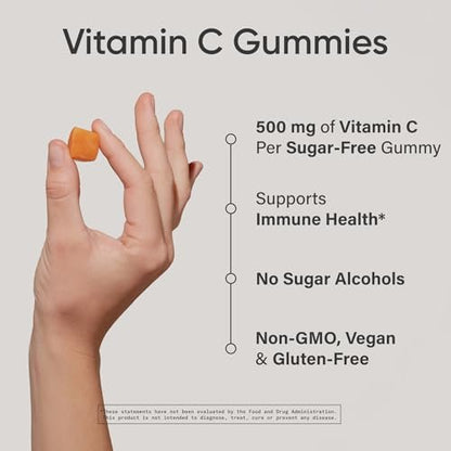 Sports Research® Vitamin C Gummis | 500 mg Vitamin C | Zuckerfrei, Gelatinefrei, Vegan & Nicht-GVO | Immun- & Antioxidantien-Unterstützung | 60 Gummis