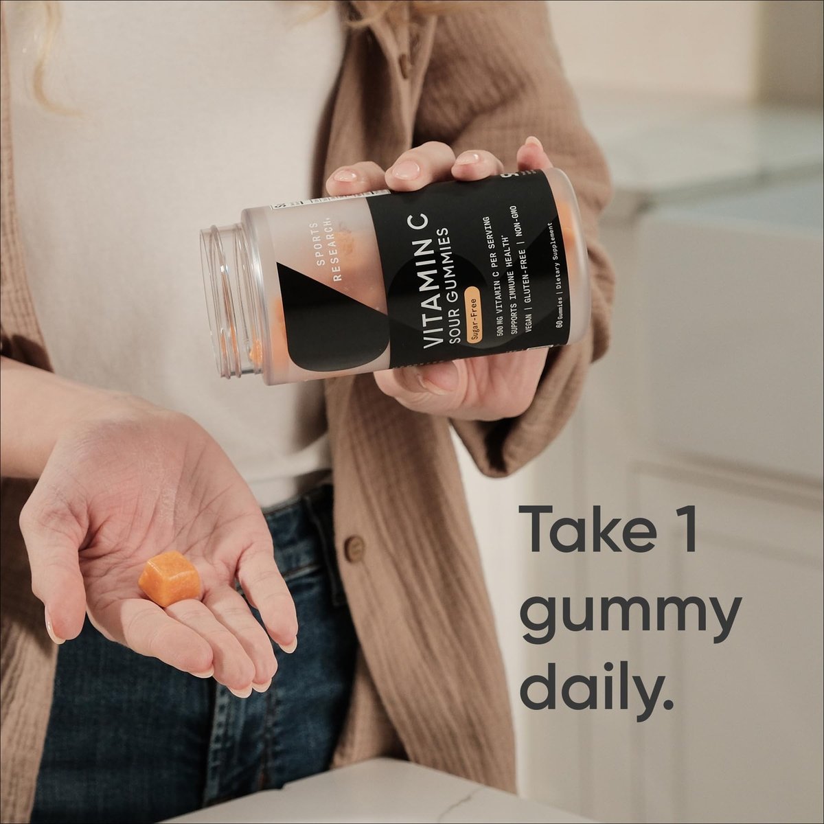 Sports Research® Vitamin C Gummis | 500 mg Vitamin C | Zuckerfrei, Gelatinefrei, Vegan & Nicht-GVO | Immun- & Antioxidantien-Unterstützung | 60 Gummis