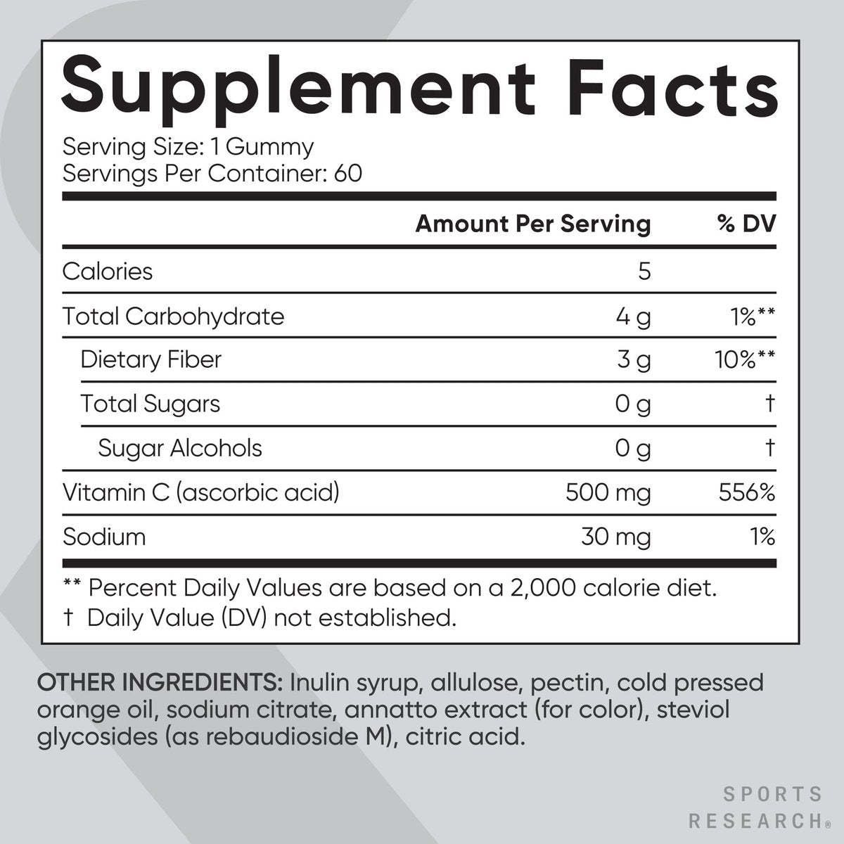 Sports Research® Vitamin C Gummis | 500 mg Vitamin C | Zuckerfrei, Gelatinefrei, Vegan & Nicht-GVO | Immun- & Antioxidantien-Unterstützung | 60 Gummis
