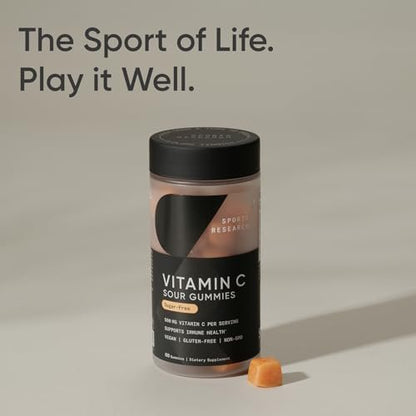 Sports Research® Vitamin C Gummis | 500 mg Vitamin C | Zuckerfrei, Gelatinefrei, Vegan & Nicht-GVO | Immun- & Antioxidantien-Unterstützung | 60 Gummis