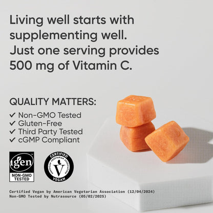 Sports Research® Vitamin C Gummis | 500 mg Vitamin C | Zuckerfrei, Gelatinefrei, Vegan & Nicht-GVO | Immun- & Antioxidantien-Unterstützung | 60 Gummis