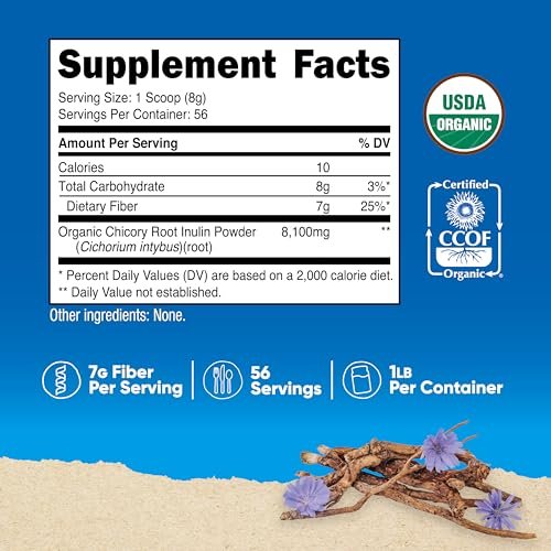 Nutricost Bio-Inulin Pulver 454g (1 Pfund) – 7g Ballaststoffe pro Portion aus Chicorée-Wurzel – USDA Bio-zertifiziert