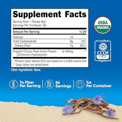Nutricost Bio-Inulin Pulver 454g (1 Pfund) – 7g Ballaststoffe pro Portion aus Chicorée-Wurzel – USDA Bio-zertifiziert