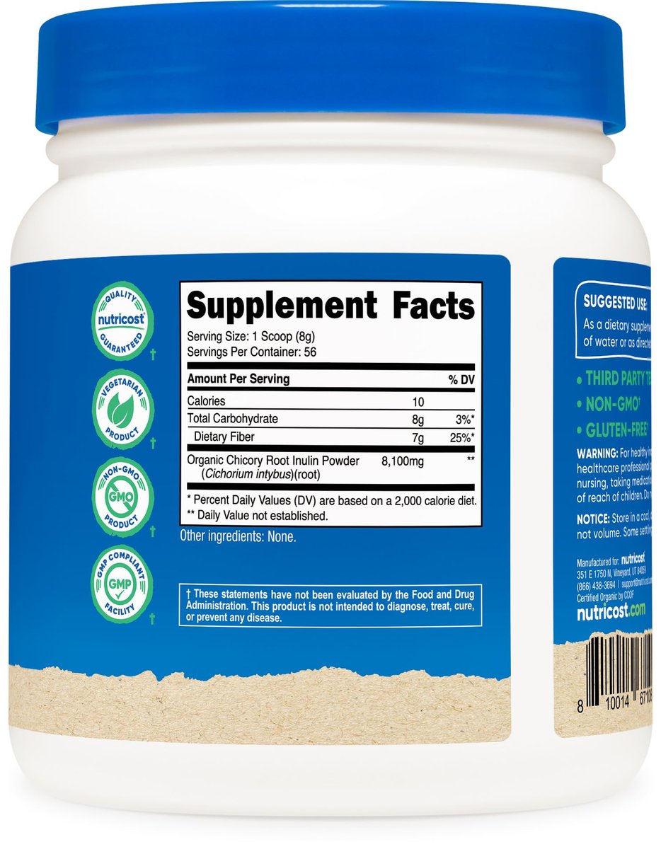 Nutricost Bio-Inulin Pulver 454g (1 Pfund) – 7g Ballaststoffe pro Portion aus Chicorée-Wurzel – USDA Bio-zertifiziert