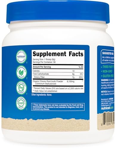 Nutricost Bio-Inulin Pulver 454g (1 Pfund) – 7g Ballaststoffe pro Portion aus Chicorée-Wurzel – USDA Bio-zertifiziert