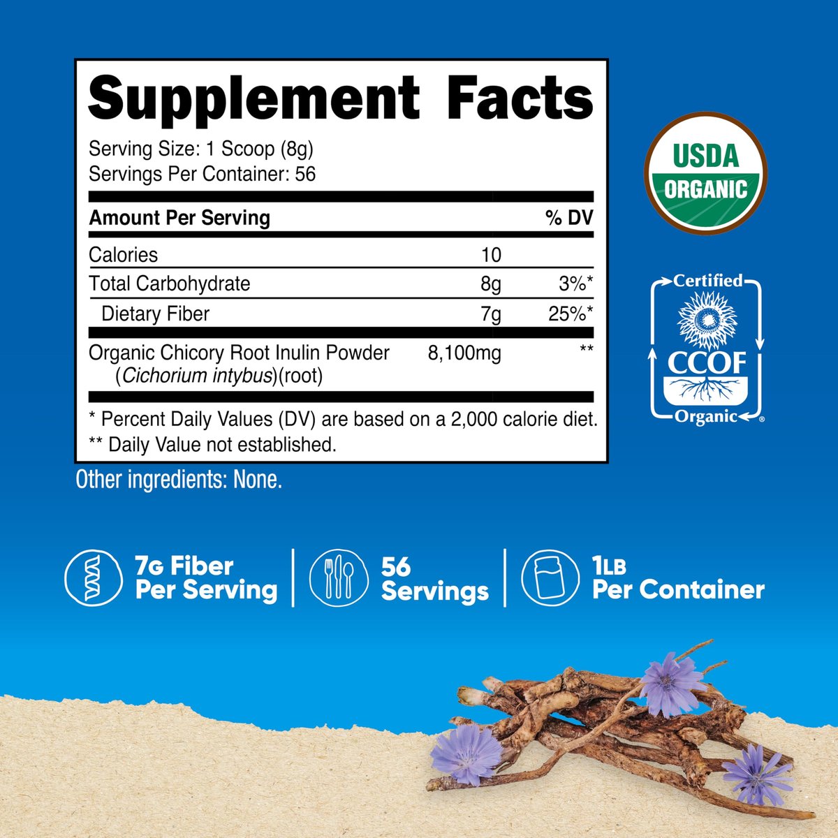 Nutricost Bio-Inulin Pulver 454g (1 Pfund) – 7g Ballaststoffe pro Portion aus Chicorée-Wurzel – USDA Bio-zertifiziert