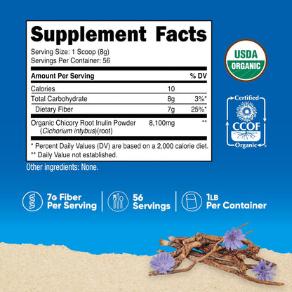 Nutricost Bio-Inulin Pulver 454g (1 Pfund) – 7g Ballaststoffe pro Portion aus Chicorée-Wurzel – USDA Bio-zertifiziert