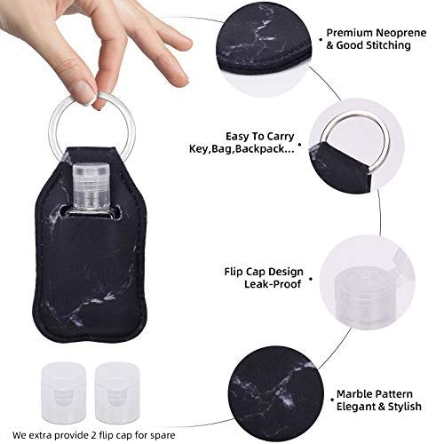 Handdesinfektionsmittel-Halter Schlüsselanhänger, 5er-Pack leere Reiseflaschen und Handdesinfektionsmittel-Schlüsselanhänger Set mit 5 nachfüllbaren Flaschen mit Klappdeckel und 5 Haltern für Rucksack und Kinder