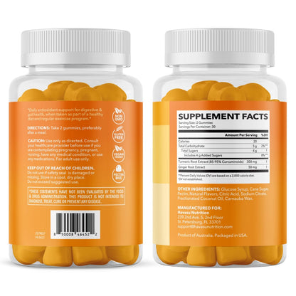 Kurkuma Gummibärchen mit Ingwerwurzelextrakt – Verdauungs- und Immununterstützung für das allgemeine Wohlbefinden – 60 Stück – Vegan, Nicht-GMO Curcumin Vitamin – Pfirsichgeschmack, 1-Monats-Vorrat