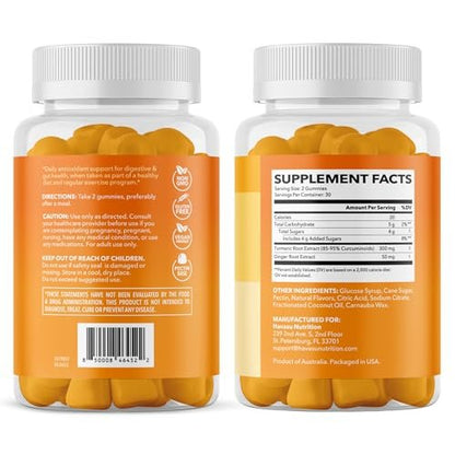 Kurkuma Gummibärchen mit Ingwerwurzelextrakt – Verdauungs- und Immununterstützung für das allgemeine Wohlbefinden – 60 Stück – Vegan, Nicht-GMO Curcumin Vitamin – Pfirsichgeschmack, 1-Monats-Vorrat