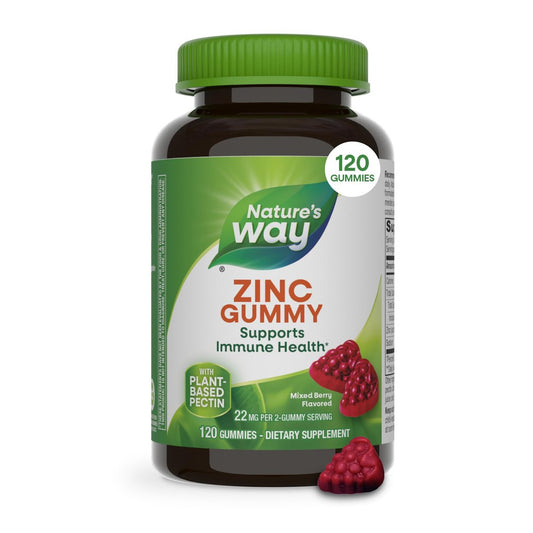 Nature's Way Zink Gummis – Immununterstützung mit 100 % Tagesbedarf pro Gummibärchen, für Erwachsene & Kinder ab 9 Jahren, glutenfrei, pflanzliches Pektin, gemischte Beeren, 120 Gummis
