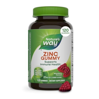 Nature's Way Zink Gummis – Immununterstützung mit 100 % Tagesbedarf pro Gummibärchen, für Erwachsene & Kinder ab 9 Jahren, glutenfrei, pflanzliches Pektin, gemischte Beeren, 120 Gummis