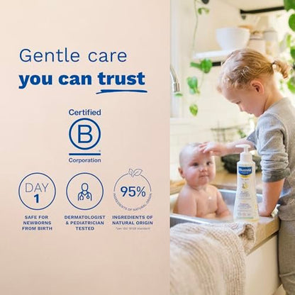 Mustela Sanfte Reinigungsgel für Haare & Körper – Feuchtigkeitsspendend für trockene Haut – mit natürlichem Avocadoöl, Cold Cream & Bienenwachs – 300 ml