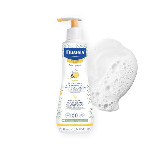 Mustela Sanfte Reinigungsgel für Haare & Körper – Feuchtigkeitsspendend für trockene Haut – mit natürlichem Avocadoöl, Cold Cream & Bienenwachs – 300 ml