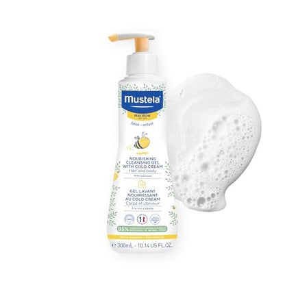 Mustela Sanfte Reinigungsgel für Haare & Körper – Feuchtigkeitsspendend für trockene Haut – mit natürlichem Avocadoöl, Cold Cream & Bienenwachs – 300 ml