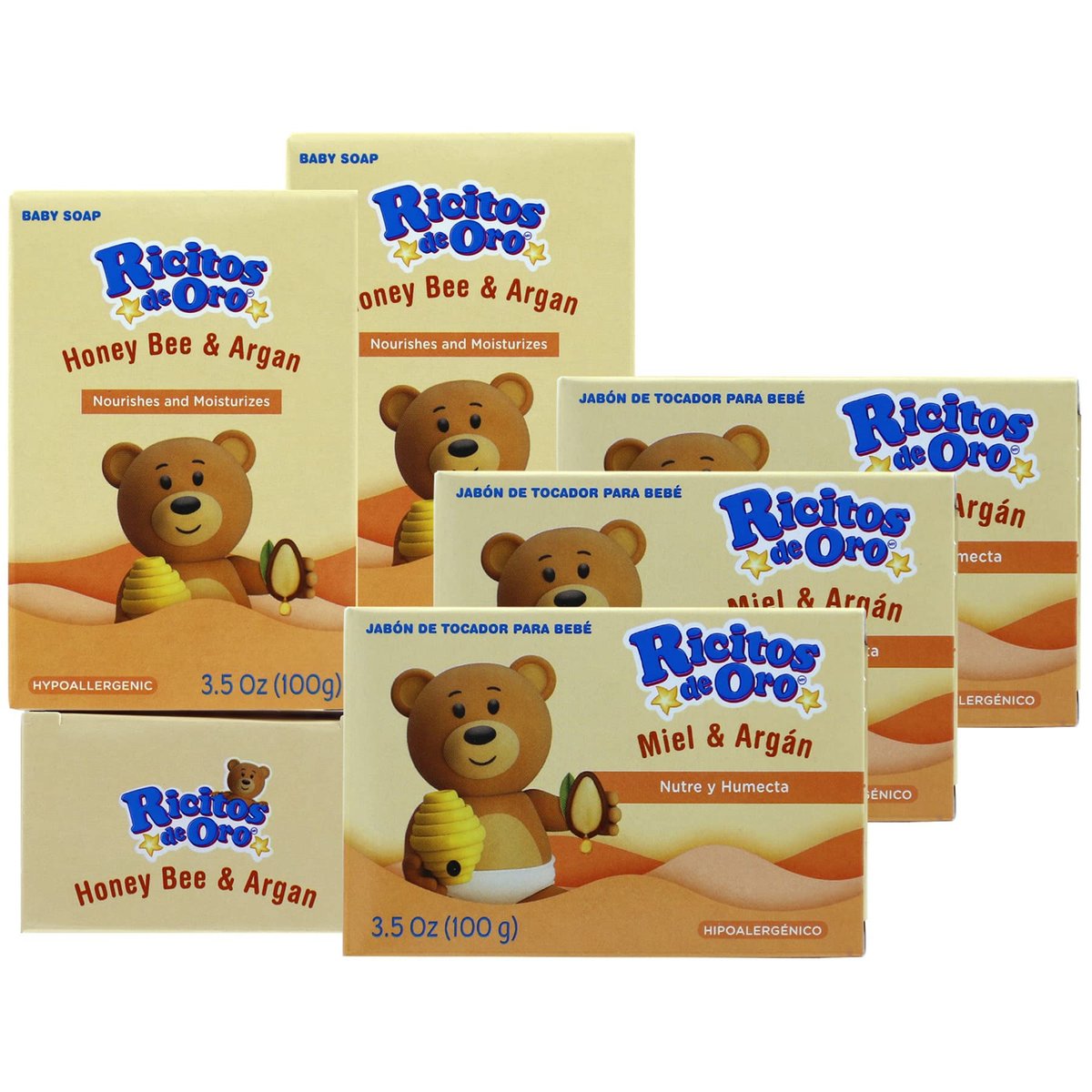 Ricitos de Oro Honigbiene Babyseife, hypoallergene Seife, Feuchtigkeitsspende für zarte Babyhaut, 6er-Pack à 3,5 Unzen