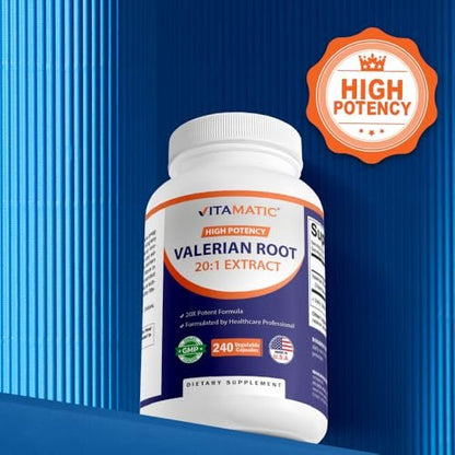 Vitamatic Baldrianwurzel Extrakt 20:1 – Hochkonzentrierte pflanzliche Kapseln – Non-GMO, Glutenfrei – 240 Kapseln