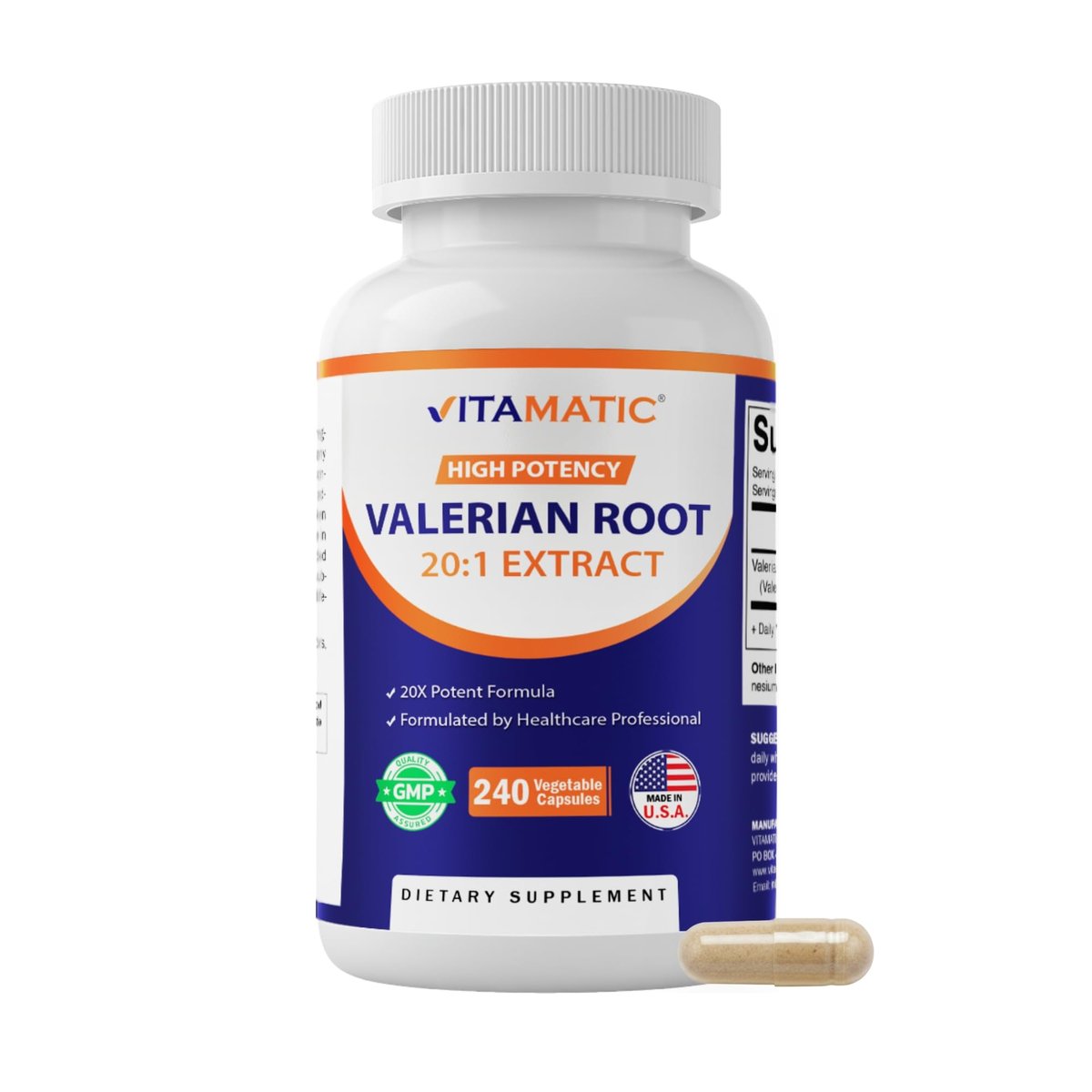 Vitamatic Baldrianwurzel Extrakt 20:1 – Hochkonzentrierte pflanzliche Kapseln – Non-GMO, Glutenfrei – 240 Kapseln