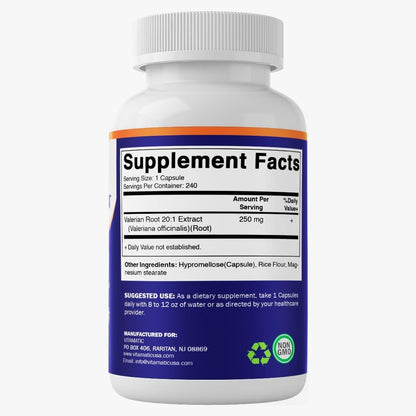 Vitamatic Baldrianwurzel Extrakt 20:1 – Hochkonzentrierte pflanzliche Kapseln – Non-GMO, Glutenfrei – 240 Kapseln