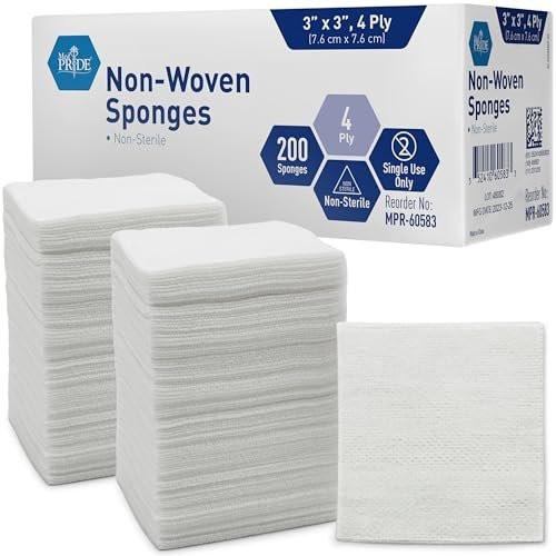 MED PRIDE 3x3 cm Mullkompressen 200er Pack, unsteril, 4-lagig, nicht haftende Netzverbände, saugfähige Wundauflagen