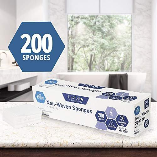 Medpride Chirurgische Schwämme 2'' x 2'' 200er Pack – Mullkompressen, unsteril – Erste-Hilfe-Wundversorgung – Nicht haftende, saugfähige Wundauflagen – 4-lagig