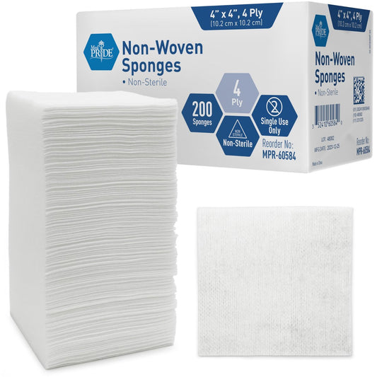 MED PRIDE Vliesstoff unsterile chirurgische Tupfer 200er Pack, 10x10 cm 4-lagige Mullkompressen für Erste Hilfe Wundversorgung