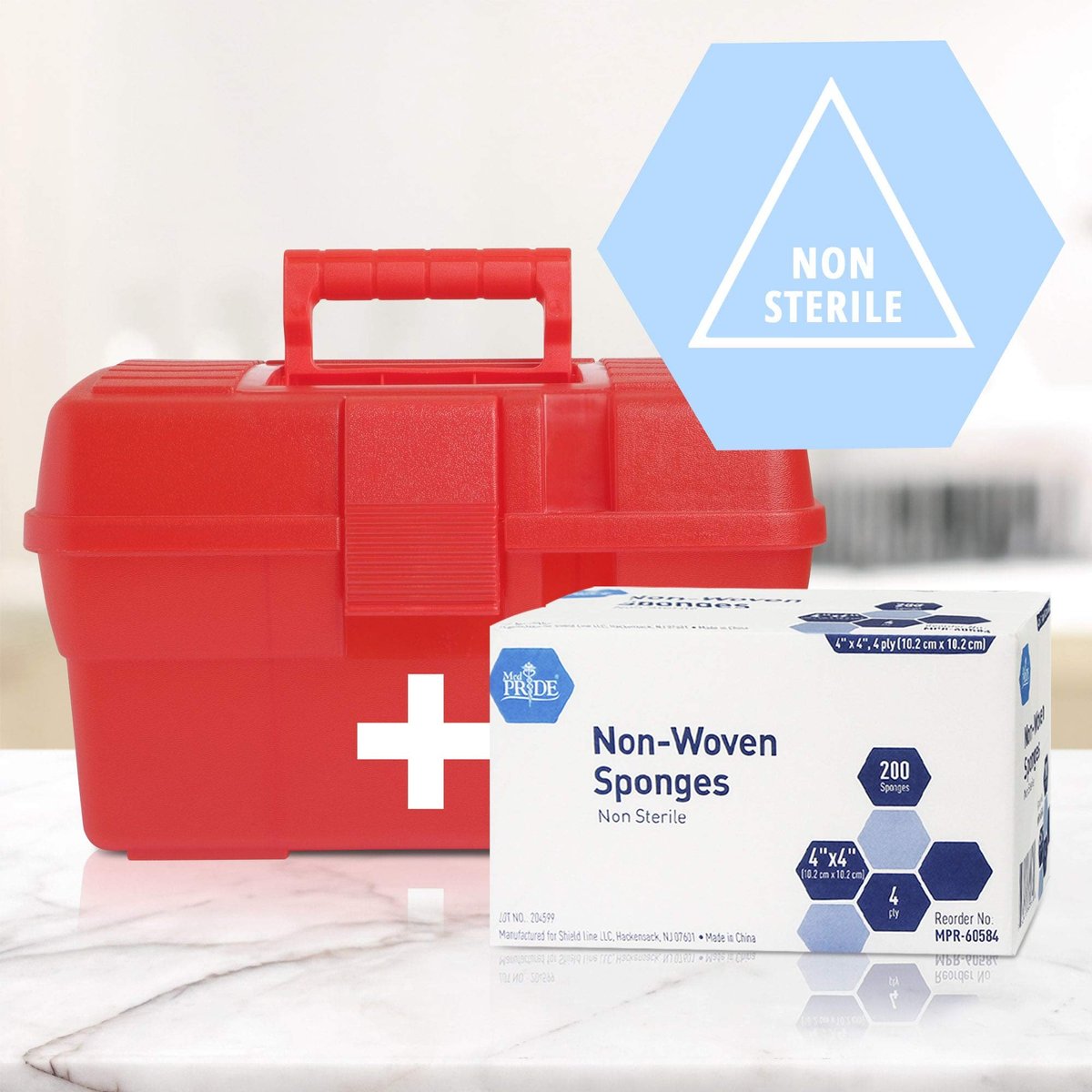 MED PRIDE Vliesstoff unsterile chirurgische Tupfer 200er Pack, 10x10 cm 4-lagige Mullkompressen für Erste Hilfe Wundversorgung