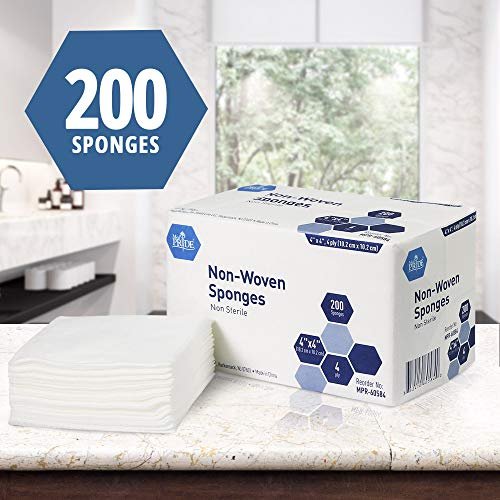 MED PRIDE Vliesstoff unsterile chirurgische Tupfer 200er Pack, 10x10 cm 4-lagige Mullkompressen für Erste Hilfe Wundversorgung
