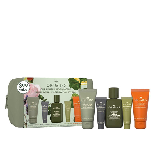 Origins Bestselling Skincare Set | 5-teiliges Pflegeset mit Reiniger, Maske, Lotion, Serum & Feuchtigkeitscreme | Peptide, Hyaluronsäure & Niacinamid