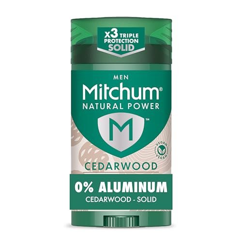 Mitchum Herren Deodorant Natural Power Solid, Zedernholz, 24h Schutz, Vegan, 72 g