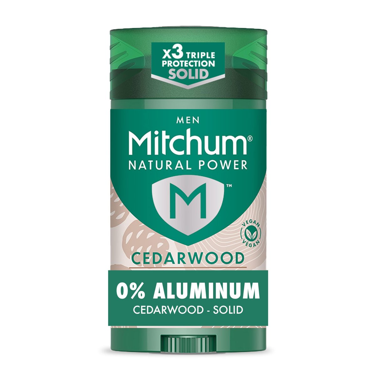 Mitchum Herren Deodorant Natural Power Solid, Zedernholz, 24h Schutz, Vegan, 72 g