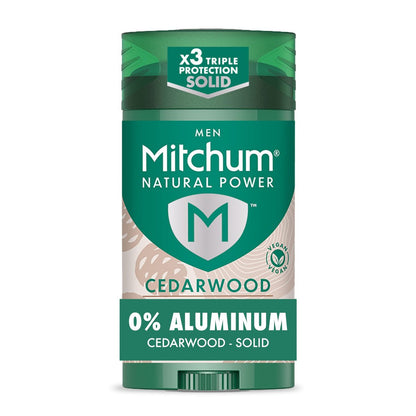 Mitchum Herren Deodorant Natural Power Solid, Zedernholz, 24h Schutz, Vegan, 72 g