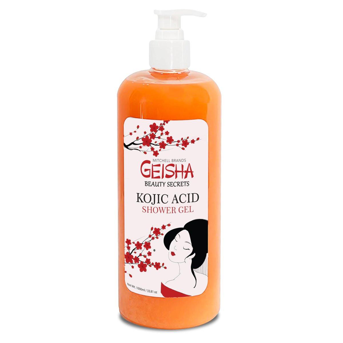 OMIC Geisha Kojic Säure Hautaufhellendes Duschgel - 1000 ml - Ausgleichender Teint, Strahlkraft, Gesichts- und Körperduschgel mit Kokosöl und Sheabutter