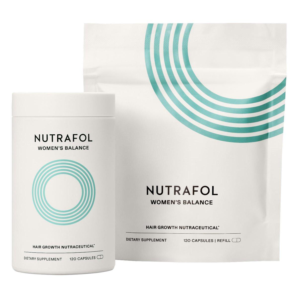 Nutrafol Women's Balance Haarwachstumsergänzung für Frauen ab 45, klinisch erwiesen für sichtbar dichteres Haar und Kopfhautabdeckung, dermatologisch empfohlen - 2 Monatsvorrat, 2 Nachfüllbeutel