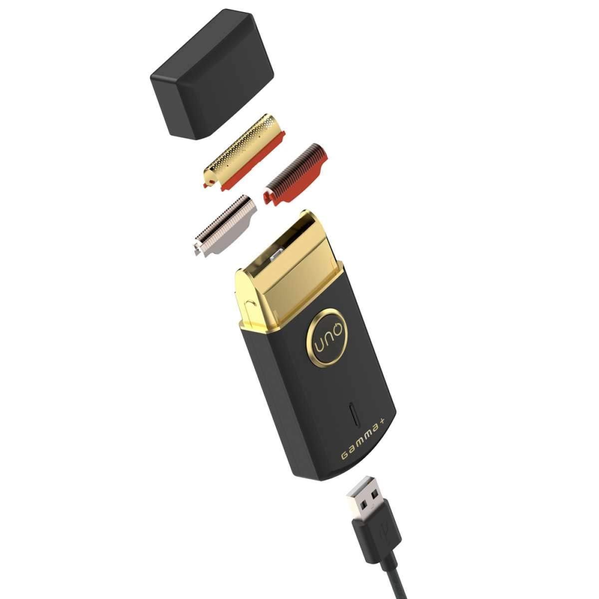 GAMMA+ Uno Mini-Size Rasierer für Herren, kabellos, Folienrasierer, Titan, wiederaufladbar über Micro-USB, für kurze Bartstoppeln, Schwarz