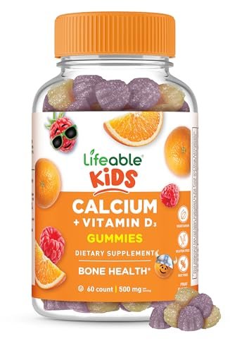 Lifeable Calcium Gummis für Kinder mit Vitamin D3 – 500 mg Calcium & 1000 IE Vitamin D3 – leckere Gummis für Knochenwachstum & Zahngesundheit – 60 Gummis