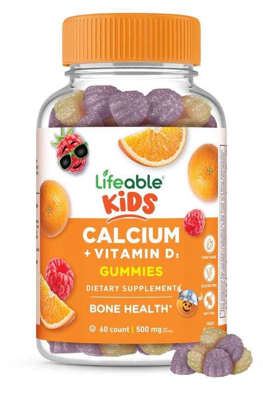 Lifeable Calcium Gummis für Kinder mit Vitamin D3 – 500 mg Calcium & 1000 IE Vitamin D3 – leckere Gummis für Knochenwachstum & Zahngesundheit – 60 Gummis