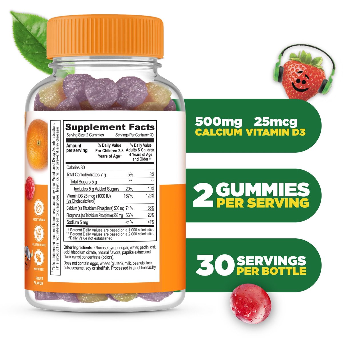 Lifeable Calcium Gummis für Kinder mit Vitamin D3 – 500 mg Calcium & 1000 IE Vitamin D3 – leckere Gummis für Knochenwachstum & Zahngesundheit – 60 Gummis