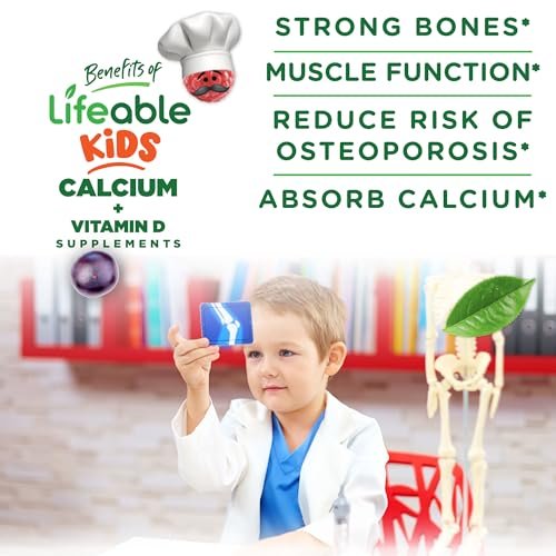 Lifeable Calcium Gummis für Kinder mit Vitamin D3 – 500 mg Calcium & 1000 IE Vitamin D3 – leckere Gummis für Knochenwachstum & Zahngesundheit – 60 Gummis