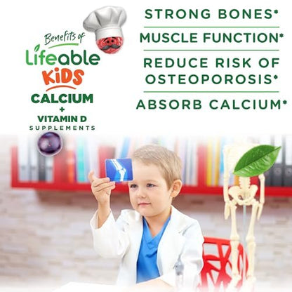 Lifeable Calcium Gummis für Kinder mit Vitamin D3 – 500 mg Calcium & 1000 IE Vitamin D3 – leckere Gummis für Knochenwachstum & Zahngesundheit – 60 Gummis